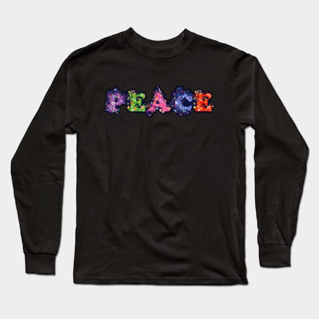 Peace word in colorful letters and flowers Long Sleeve T-Shirt by pickledpossums